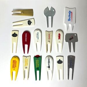 Vintage & Modern Golf Divot Repair Tools Lot - Amoco Arrowhead FMC Hush Puppies